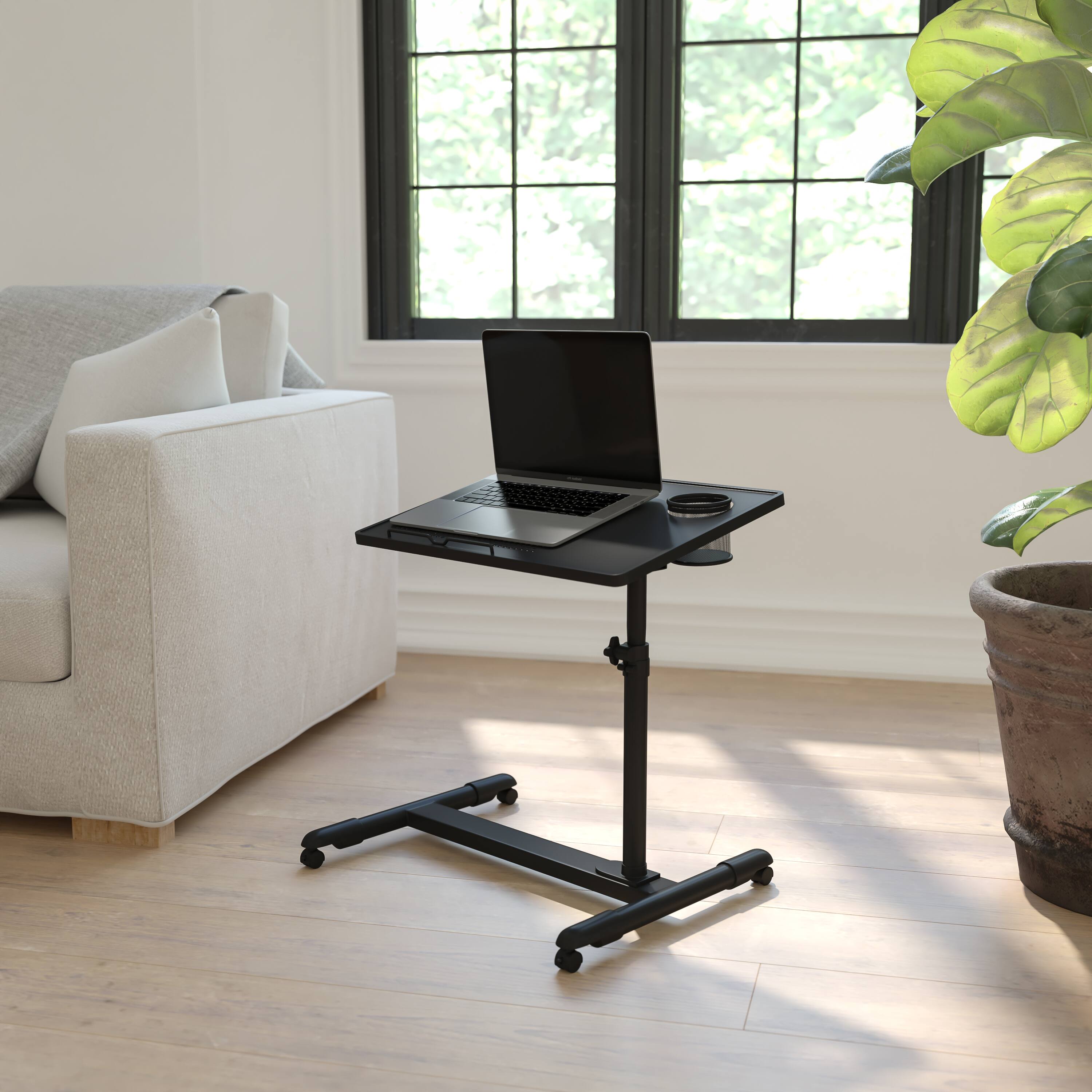 Alt View 1. Emma + Oliver - Adjustable Height Steel Mobile Computer Desk - Black.