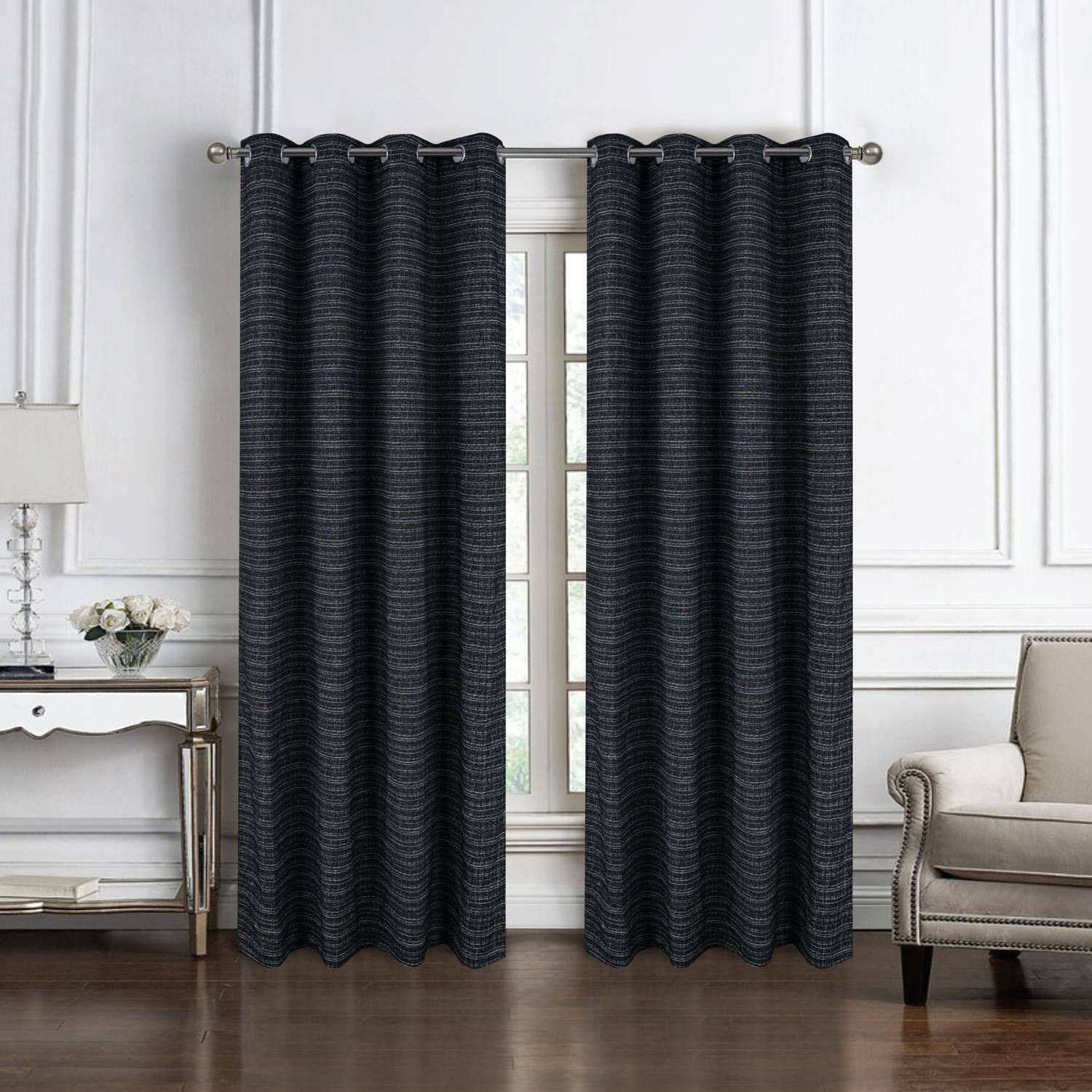 Angle. RT Designers Collection - RT Designer Collection Kensington Jacquard Foam Backed Luxurious Decorative Grommet Curtain Panel 54" x 84" Black - Black.