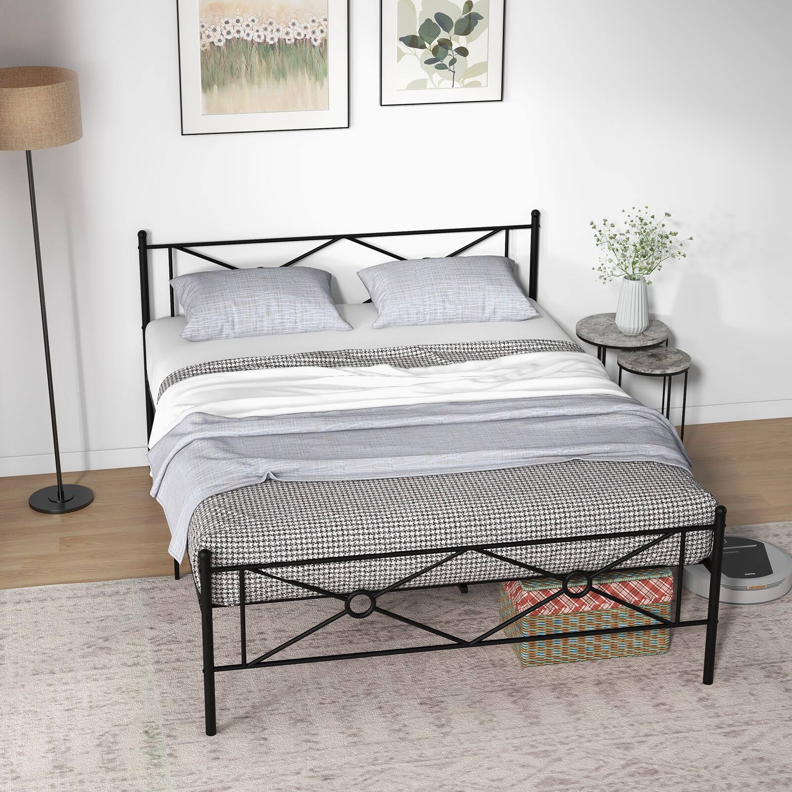 Alt View 1. Ecooso - Queen Size Metal Platform Bed Frame with Headboard and Footboard - Black.