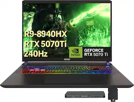 MSI - Vector 16" Gaming Laptop,AMD Ryzen 9 8940HX,32GB DDR5,2TB PCIe SSD,GeForce RTX 5070 Ti,Win 11,,160GB Dock Set - Gray