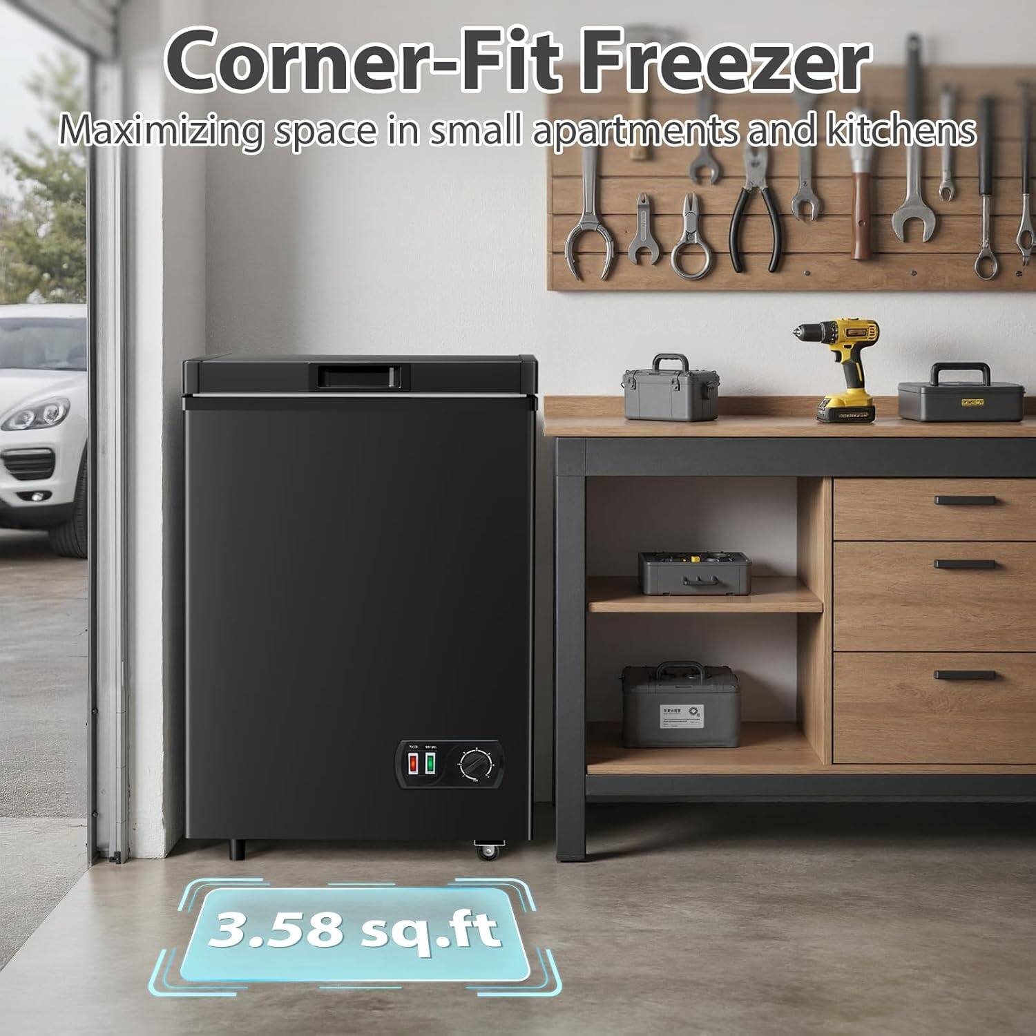 Corner-Fit Freezer  
Maximizing space in small apartments and kitchens  

3.58 sq.ft