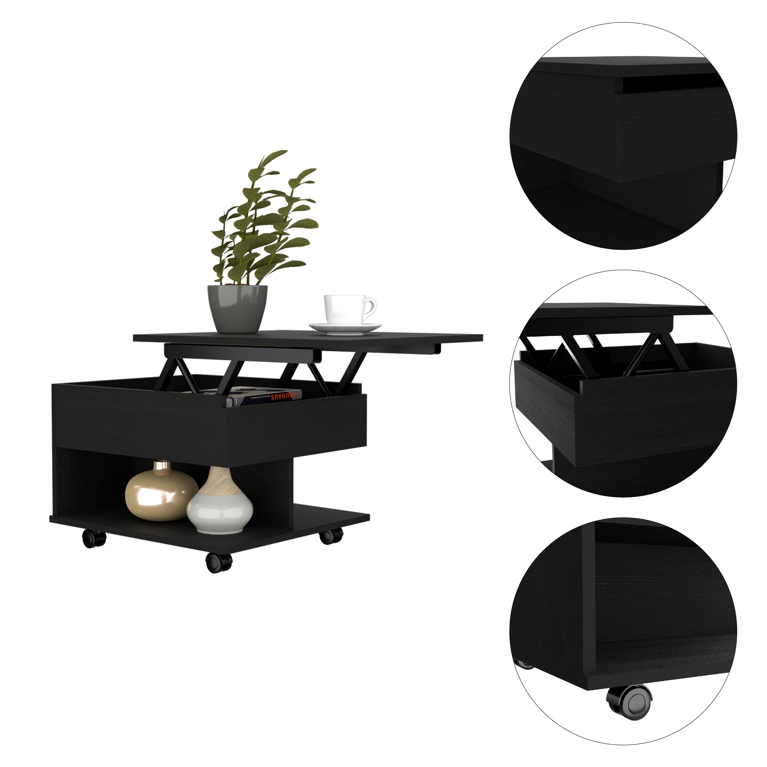 Alt View 2. TuHome - Luanda Lift Top Coffee Table, Casters, One Shelf - Black.