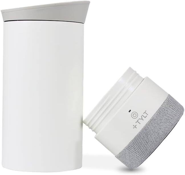 Left. TYLT - Tylt Drink Speaker Mug Hydration Mug + Bluetooth Speaker Cream - cream.