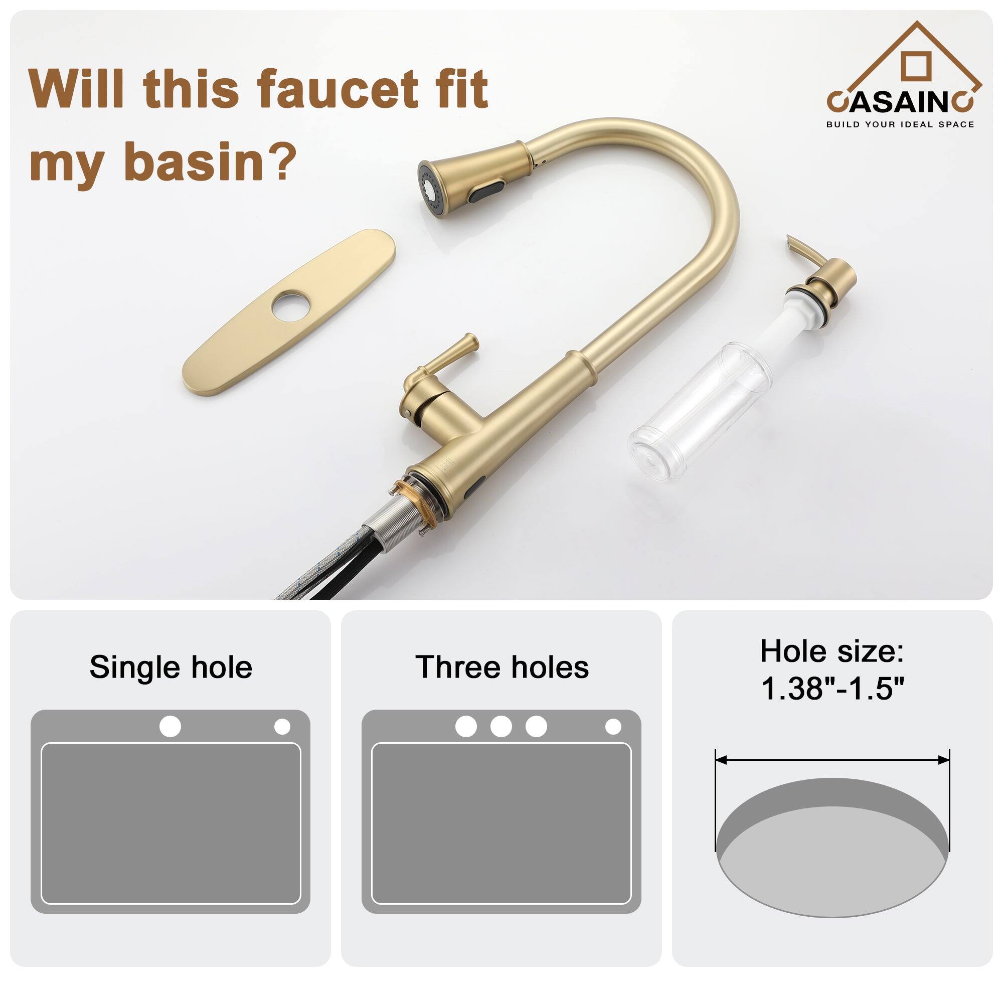 Will this faucet fit my basin?

Single hole

Three holes

Hole size: 1.38"-1.5"