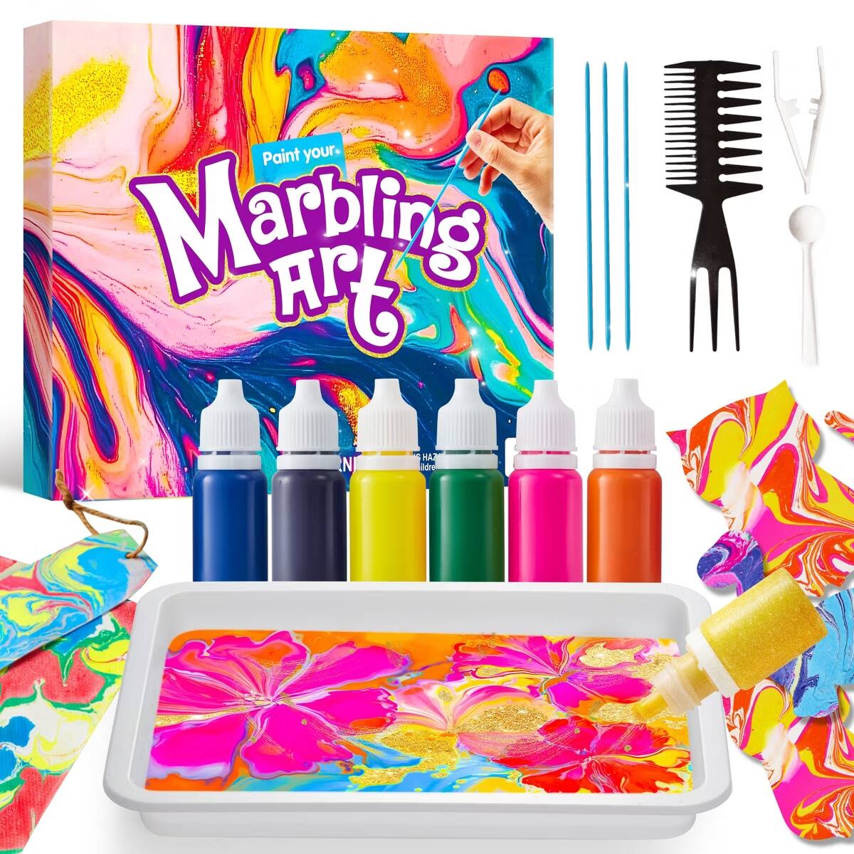 Joyfy - Marbling Paint for Kids, Paint Art Kit with Glitter Paint & 6 Paint Colors, Arts and Crafts, Birthday Gift for Age 6+ price history on PriceWatchPro