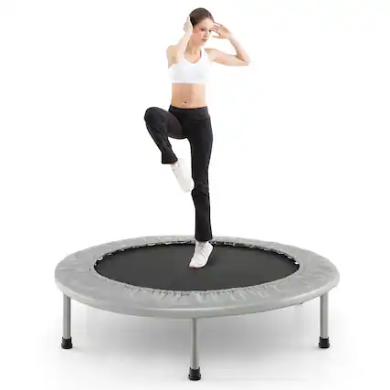 Front. Gymax - Gymax 38'' Folding Mini Trampoline Fitness Rebounder w/ Safety Pad Silver & Black - Silver, Black.