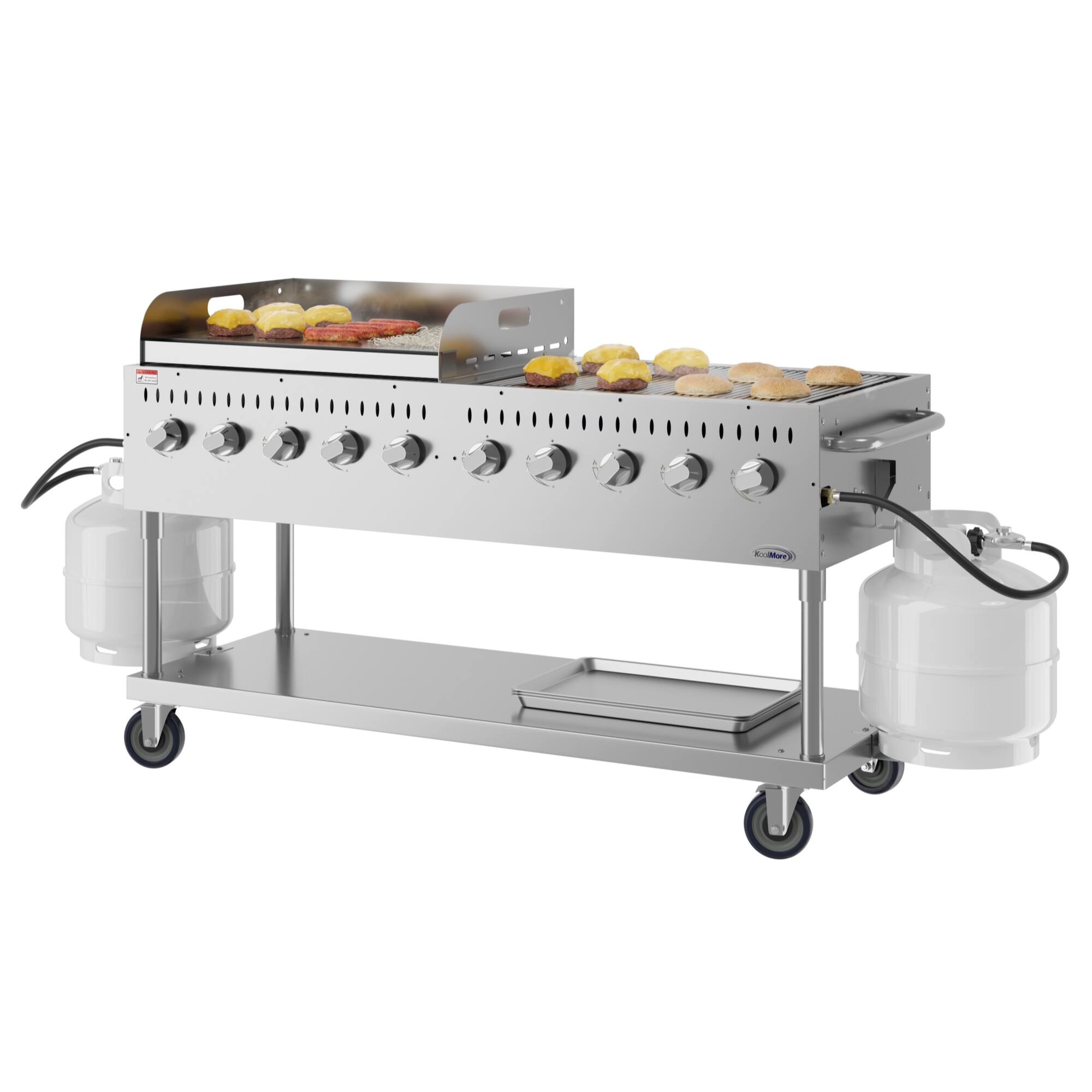 Angle. Koolmore - 72 in. Commercial Outdoor Propane Gas Grill with 36 in. Griddle in Stainless-Steel, ETL Listed (CGKIT7-G36) - Stainless Steel.