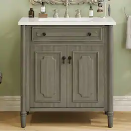 Boyel Living - 31 Inch Vintage Bathroom Vanity with Sink Rustic Cabinet Soft Close Doors Adjustable Shelf - Gray