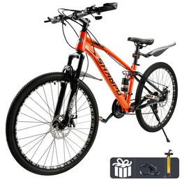 Topteng - 26 Inch Mountain Bike For Adult - Shimano 21 Speed, Full Suspension, Dual Disc Brake Bicycle for Men/Womens - Orange