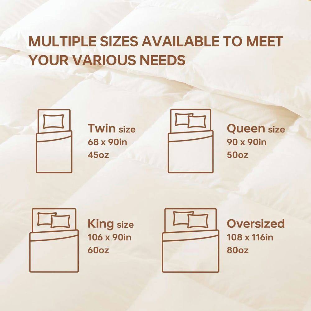 MULTIPLE SIZES AVAILABLE TO MEET YOUR VARIOUS NEEDS

Twin size  
68 x 90in  
45oz

Queen size  
90 x 90in  
50oz

King size  
106 x 90in  
60oz

Oversized  
108 x 116in  
80oz