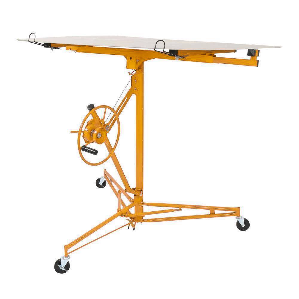 Alt View 6. Winado - 11FT Drywall Rolling Lifter Panel Hoist Jack with Lockable Casters & Tilting Cradle for Ceiling and Wall Installation - yellow.