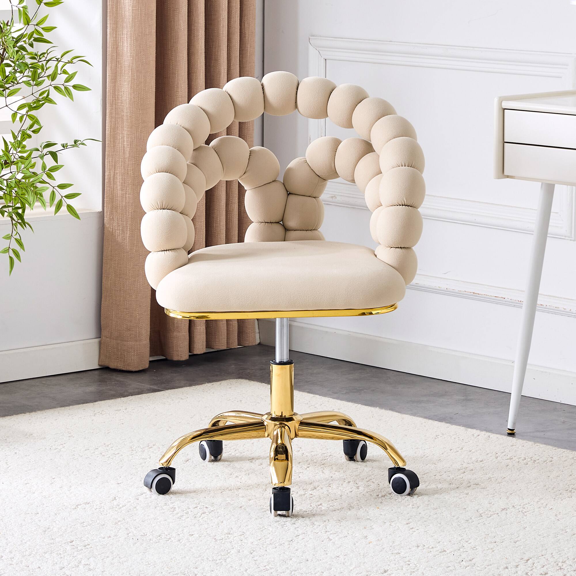 Angle. Loheer - Loheer- Bubble Office Chair Beige Velvet Swivel Accent Chair for Home Office Vanity Desk, Gold Base, 2.82 ft - Beige,Gold.