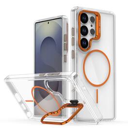 Dteck - For Samsung Galaxy S26 Ultra Magnetic Case Shockproof Kickstand Rugged PC Clear Cover Wireless Charging - Orange