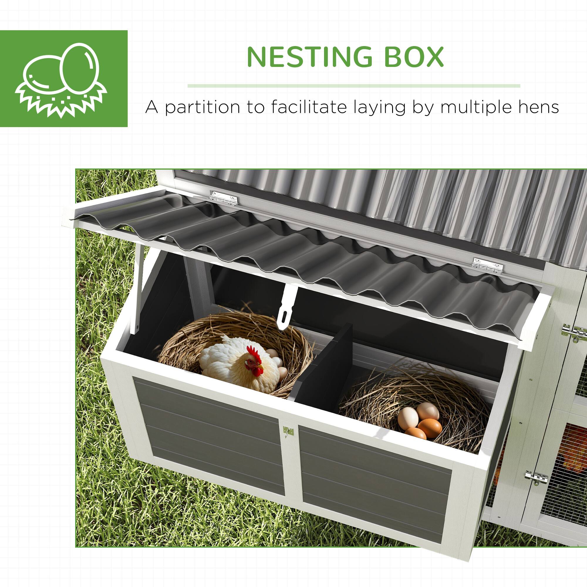 NESTING BOX

A partition to facilitate laying by multiple hens