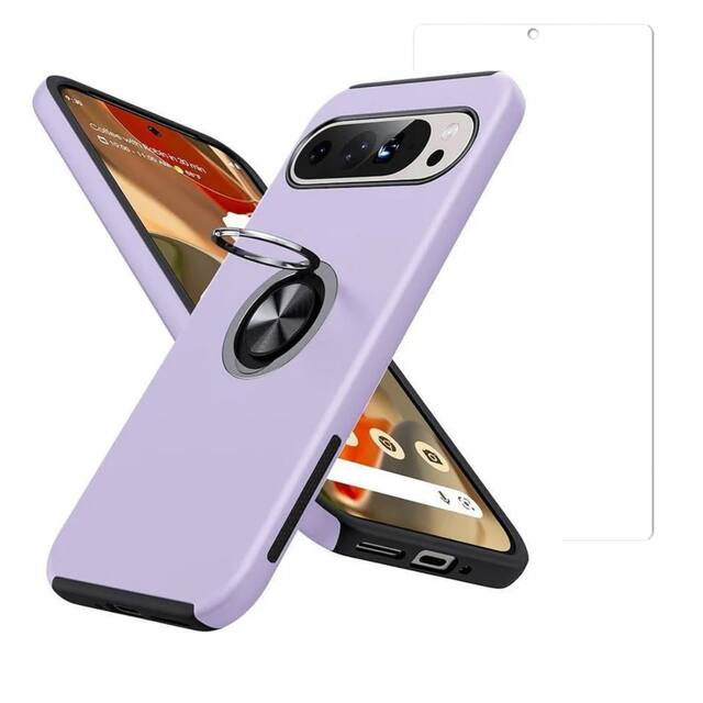 Front. Entronix - Entronix Complete Protection Bundle for Google Pixel 9 Pro XL - 360° Gripstand Case with Clear Screen Protector - Purple.