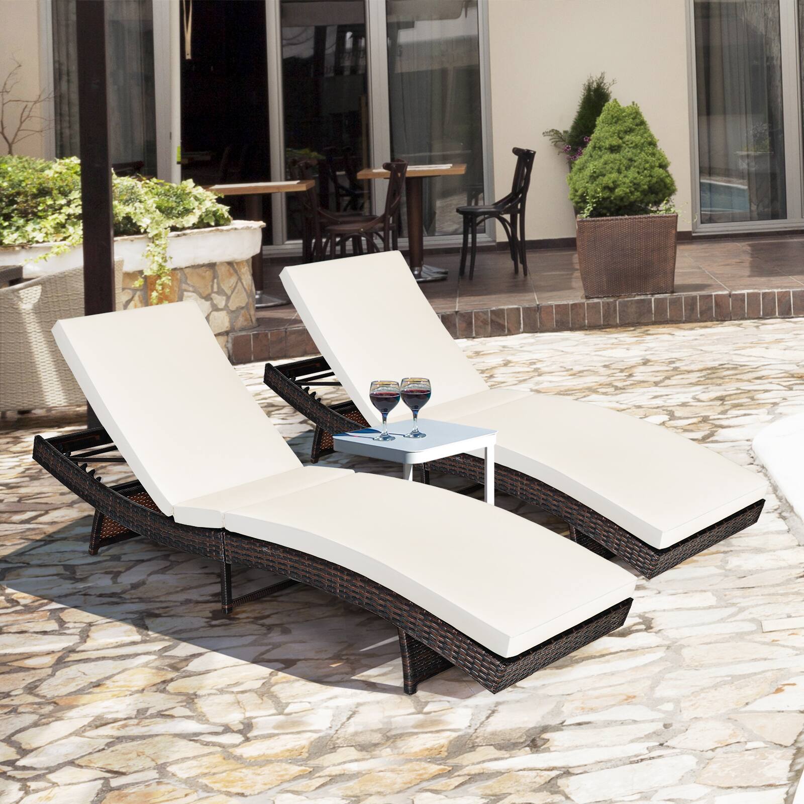 Alt View 1. Costway - 2PCS Patio Rattan Folding Lounge Chair Chaise Adjustable Cushion - White.