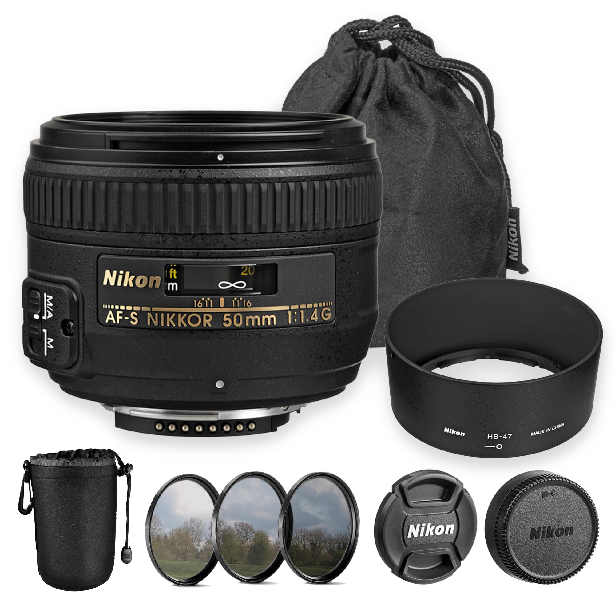 Nikon - AF-S NIKKOR 50mm f/1.4G Lens + Filter Kit + Lens Pouch (3pc Bundle)