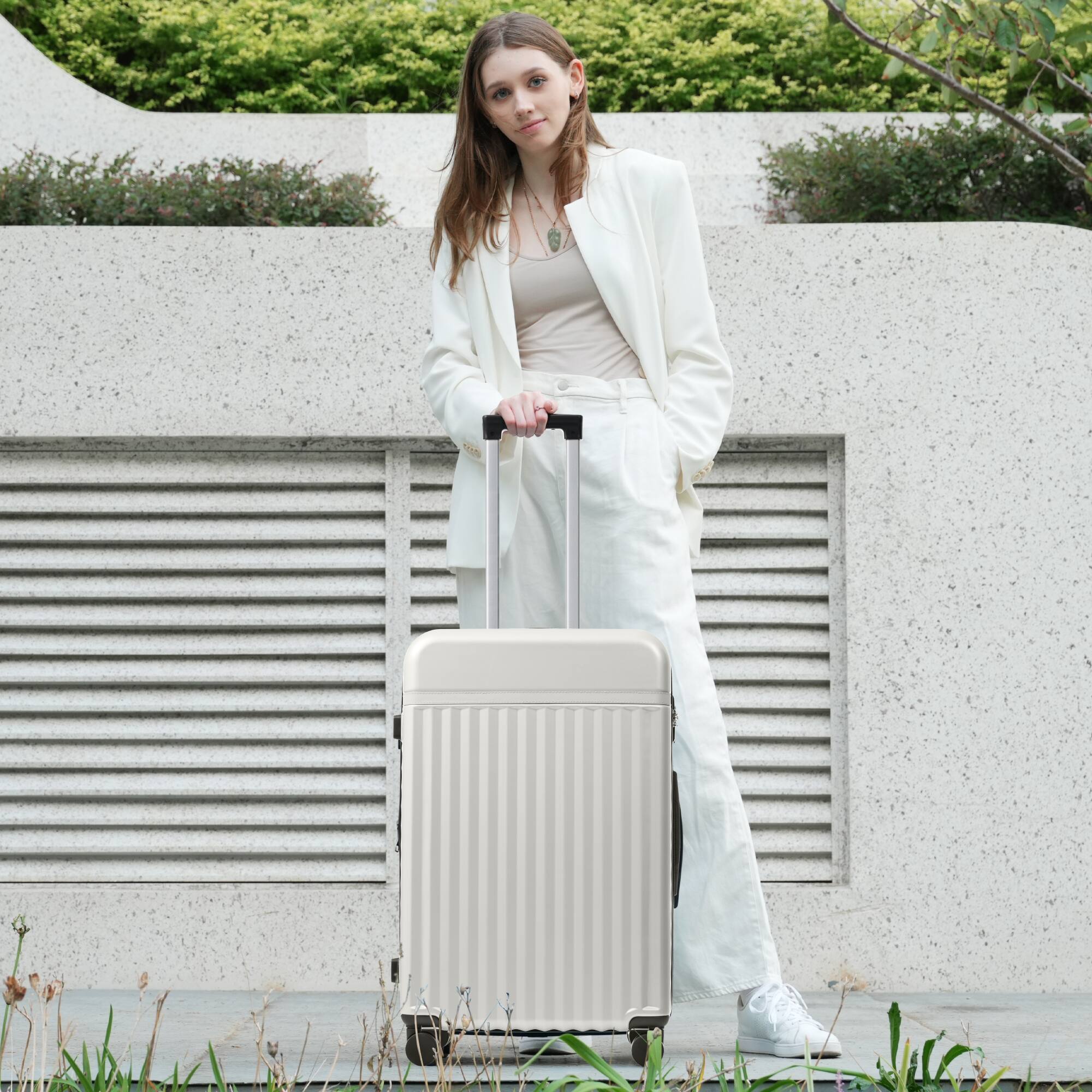 Alt View 7. ELEMENT ACE - 3 Piece Hardside Luggage Set with USB, Expandable Suitcase, Spinner Wheels & TSA Lock - Grey+White.