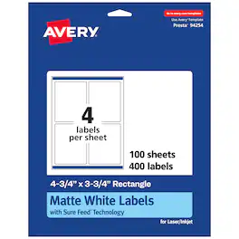Avery - Matte Rectangle Labels, 4.75" x 3.75", 400 Labels - White