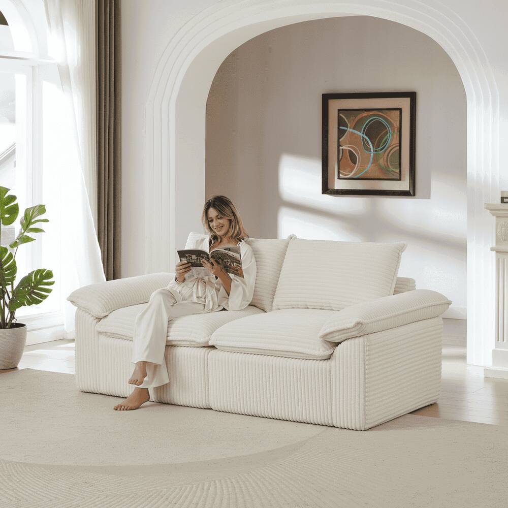 Alt View 2. Kadyn - Oversized Modular Corduroy Sofa, Cloud Couch with Removable Cushions, White - White.