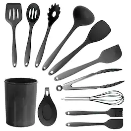 MegaChef - Silicone Cooking Utensils, Set of 12 - Black