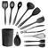 Front. MegaChef - MegaChef Black Silicone Cooking Utensils, Set of 12 - Black.