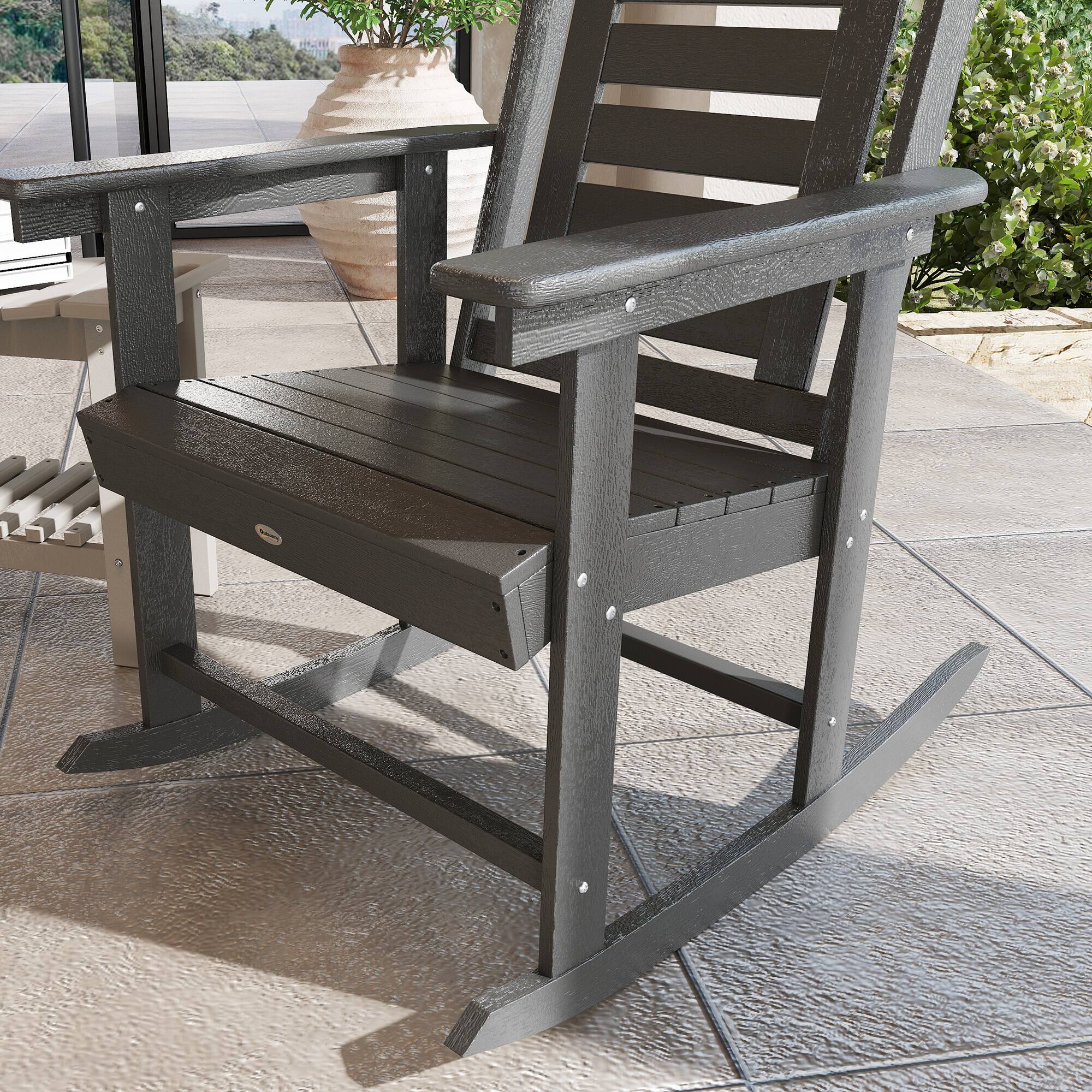 Alt View 5. Outsunny - Outdoor Rocking Chairs Set of 2, HDPE Patio Rocking Chairs with 28" High Back and Wide Armrests - Dark Gray.