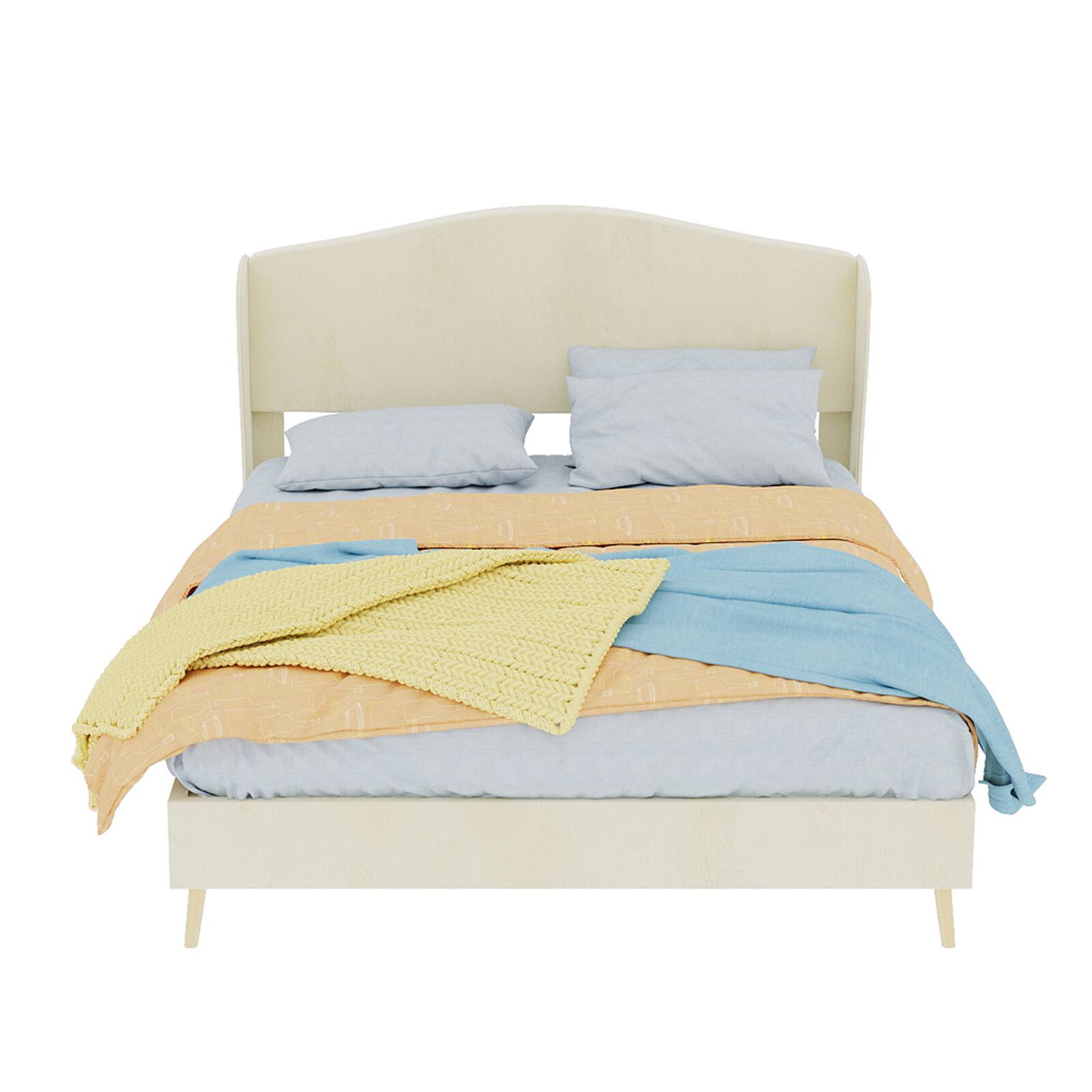 Alt View 6. Loheer - Loheer Beige Velvet Full Bed Frame Sturdy Upholstered Bed - Beige.