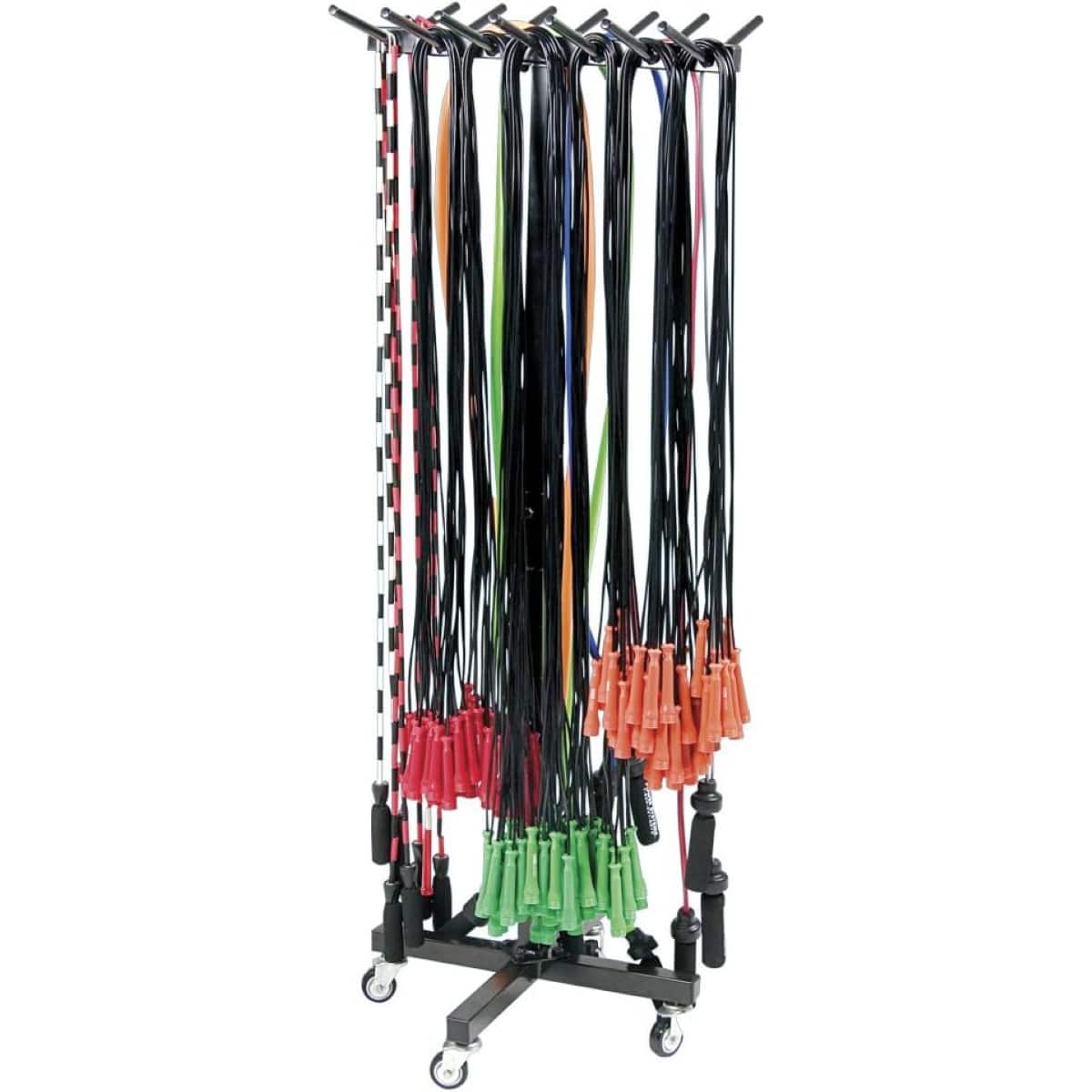 Power Systems - Premium Rolling Standing Rack 23" x 73" - Holds 100 Resistance Tubes or 400 Jump Ropes - Black