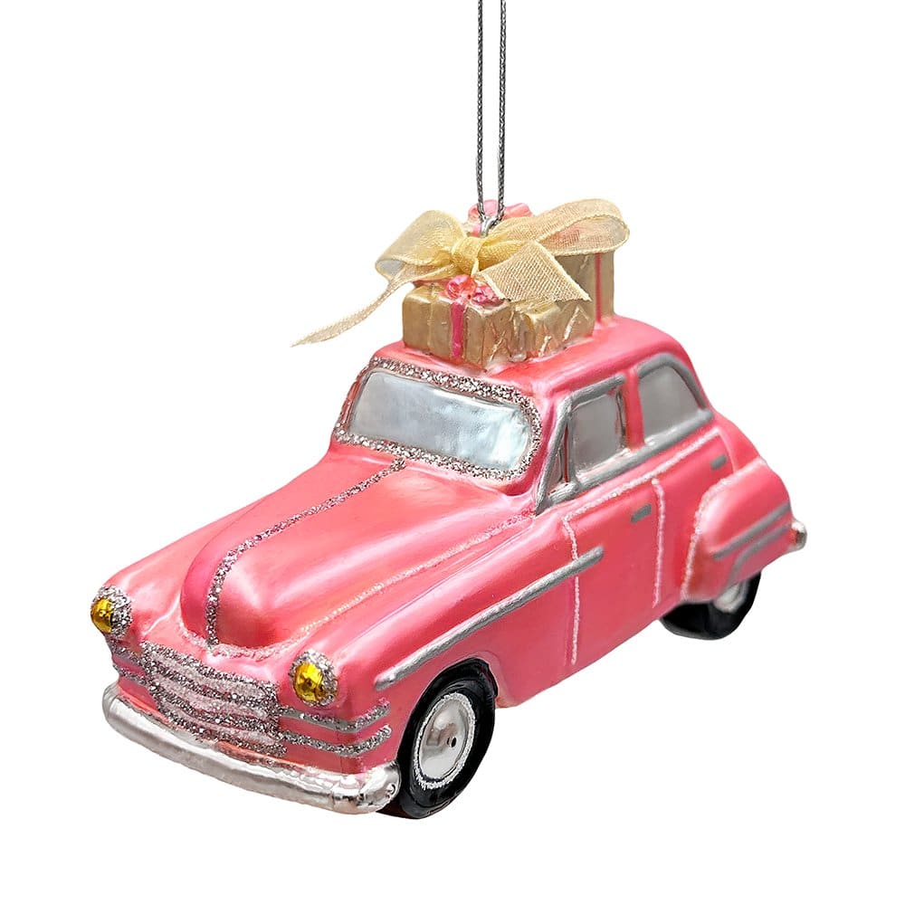 OrnamentallyYou - Nostalgic Pink Car Glass Christmas Ornament Vintage Classic Tree Decor - Multi-colored