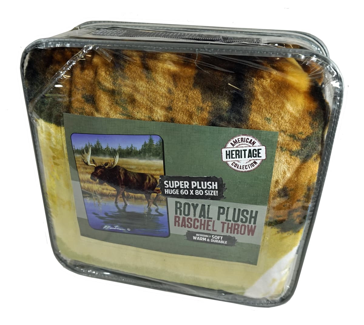 Northwest - Robert Hautman Moose Wildlife Raschel Plush 60x80 inch Twin Size Throw Blanket - Multi