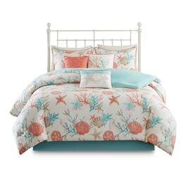 Gracie Mills - Koreen 7-Piece Coastal Dreams Cotton Sateen Comforter Set - Coral