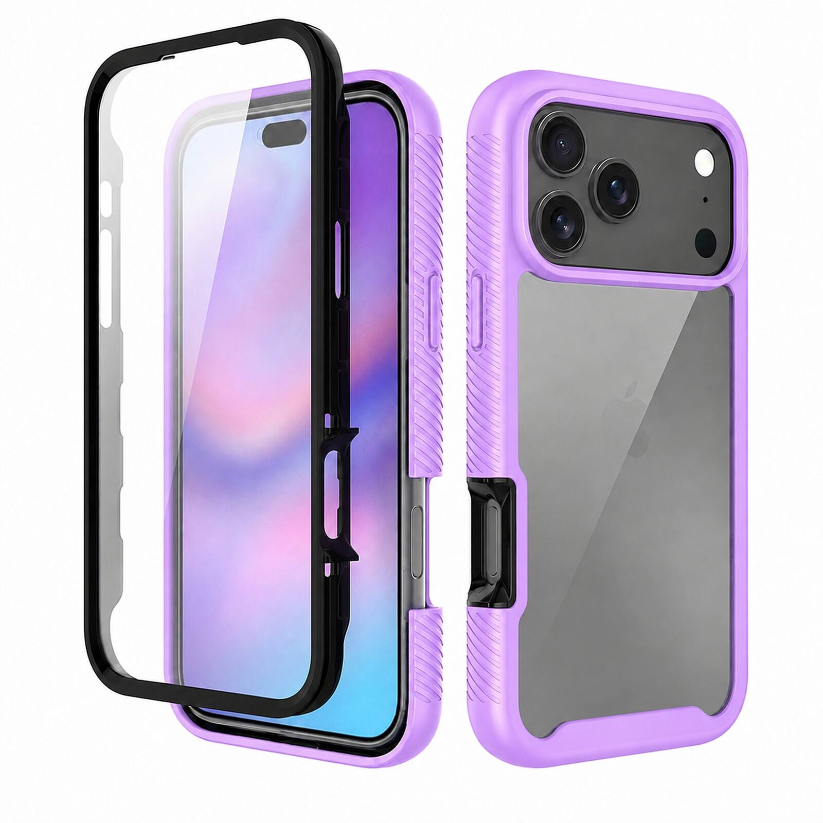 Angle. UUCOVER - Full Body Protection Case for iPhone 18 Pro Max,Shockproof TPU+PC Clear Case Built-in Screen Protector Cover - Purple.