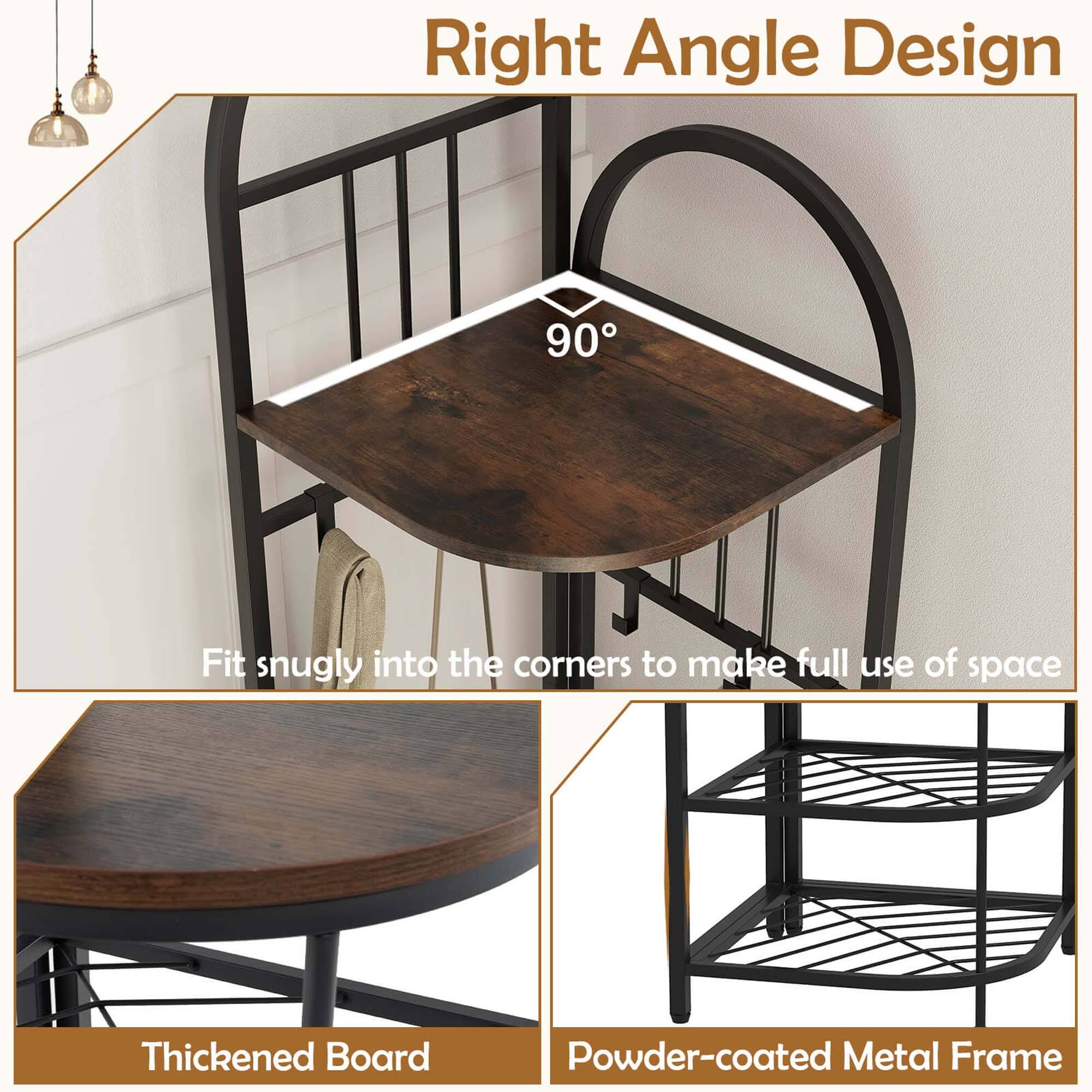 Right Angle Design, Fit snugly into the corners to make full use of space, Thickened Board, Powder-coated Metal Frame