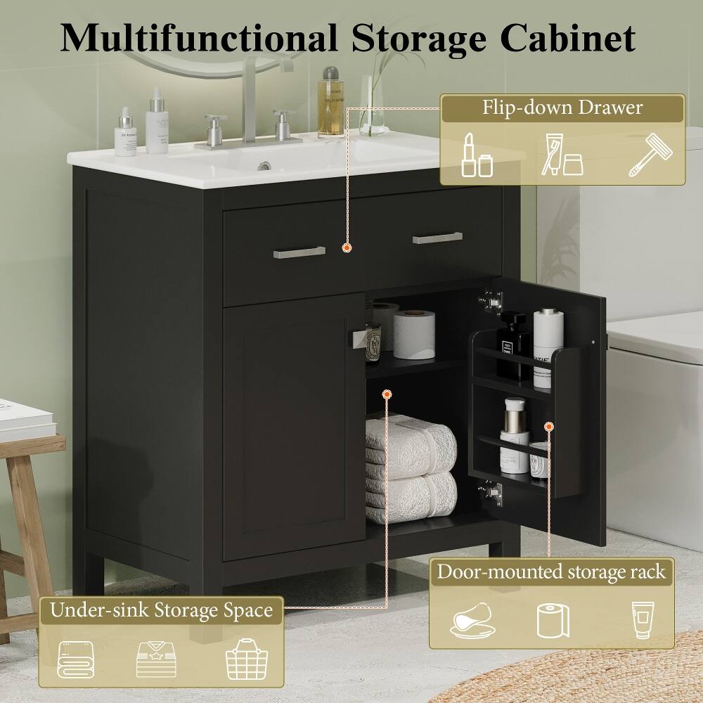 Multifunctional Storage Cabinet

1. Flip-down Drawer
2. Under-sink Storage Space
3. Door-mounted storage rack