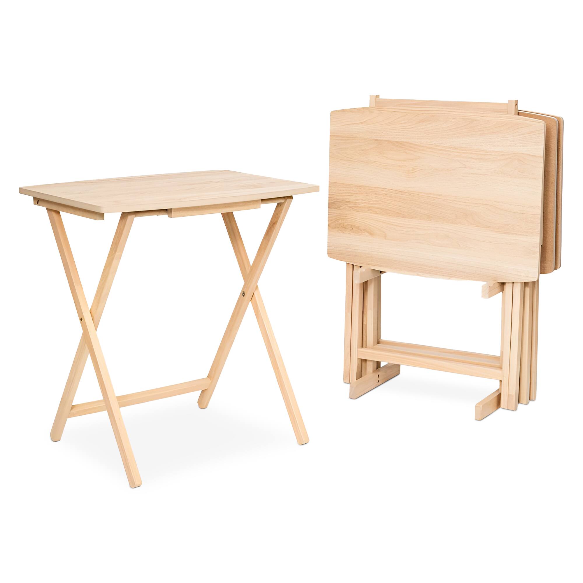 PJ Wood - 5 Pack XL Oversize Tray Table for Living Room or Kitchen, Natural Wood - Brown