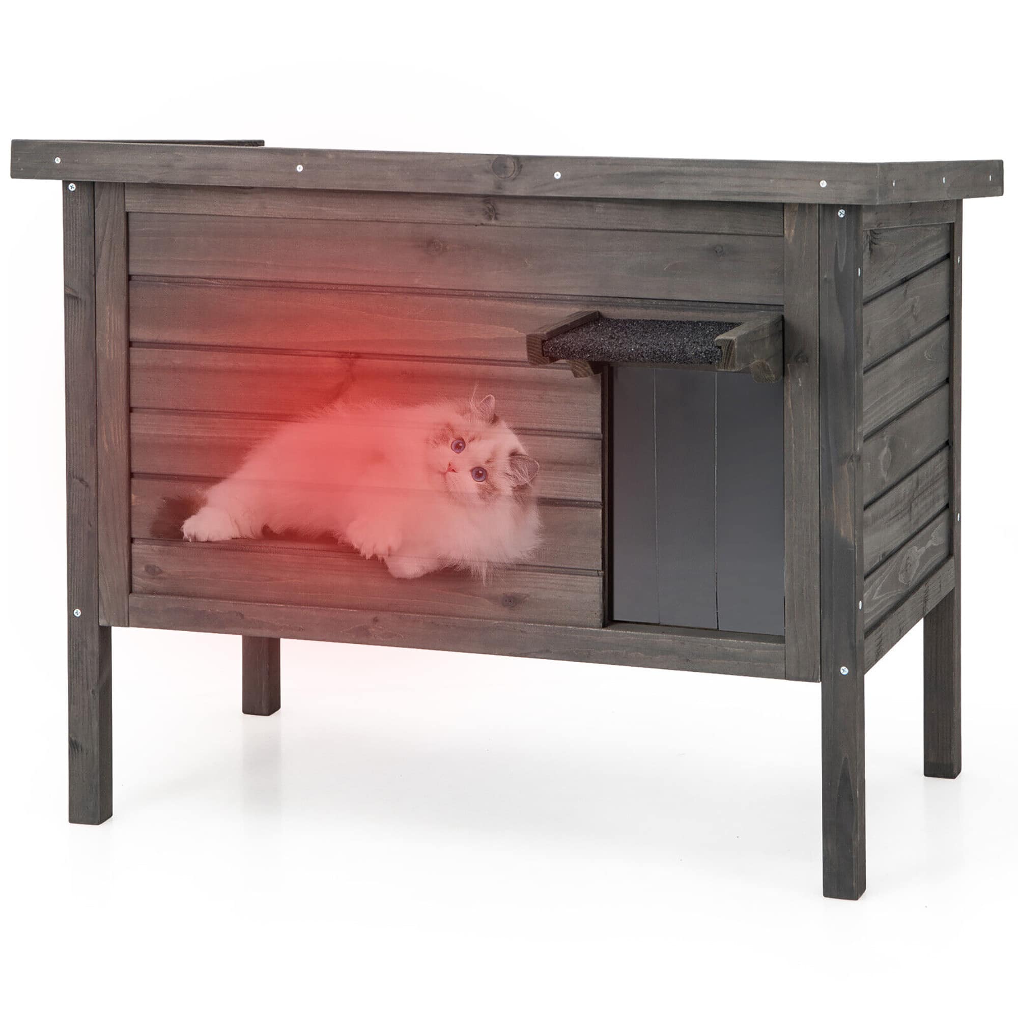 Gymax - Insulated Wooden Cat House w/ All-Round Foam Insulated Double Room Outdoor price history on PriceWatchPro