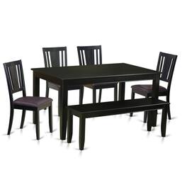 East West Furniture - 6 Pc Kitchen Table with bench-Dining Table and 4 Kitchen Chairs and Bench - Black