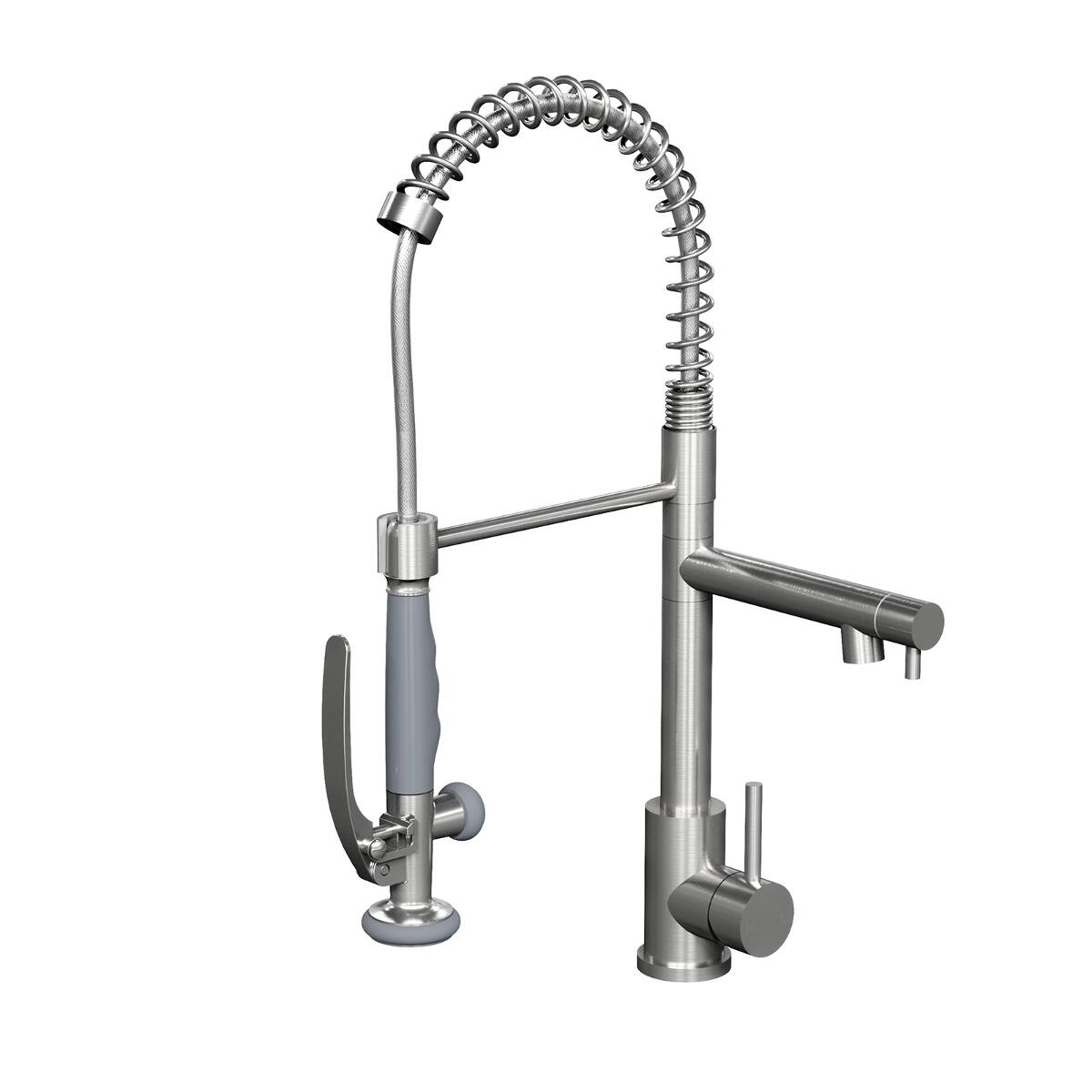 Left. Ropilly - Ropilly Commercial Kitchen Faucet with Pull Down Sprayer, Brushed Nickel Spring Kitchen Faucet, Single Handle - Brushed Nickel.
