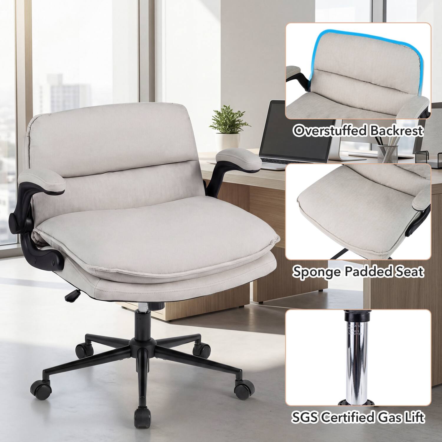 Overstuffed Backrest  
Sponge Padded Seat  
SGS Certified Gas Lift
