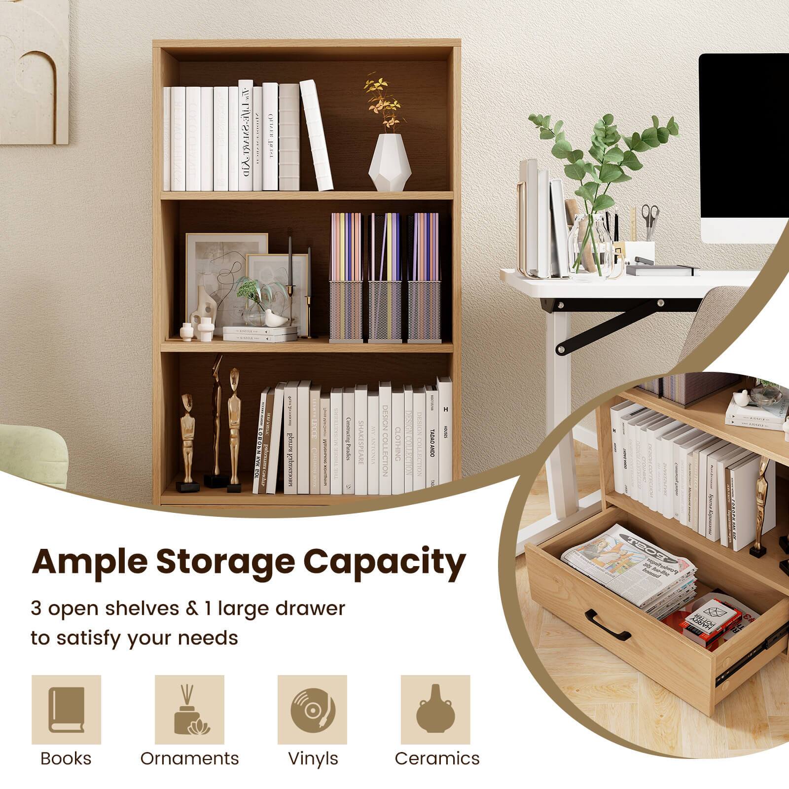 Ample Storage Capacity
3 open shelves & 1 large drawer to satisfy your needs
Books
Ornaments
Vinyls
Ceramics