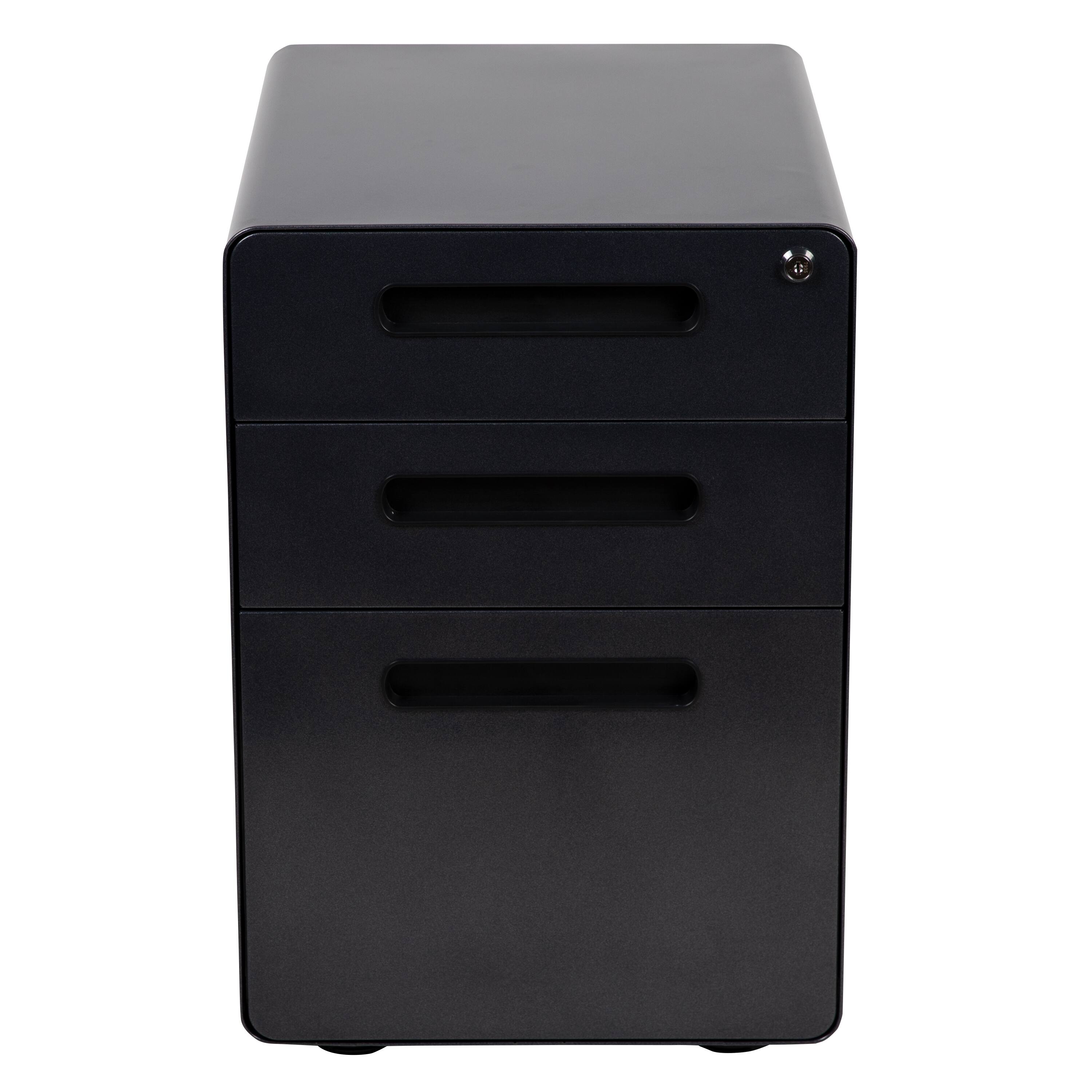 Alt View 7. Emma + Oliver - Ergonomic 3-Drawer Mobile Locking Filing Cabinet Storage Organizer - Black.