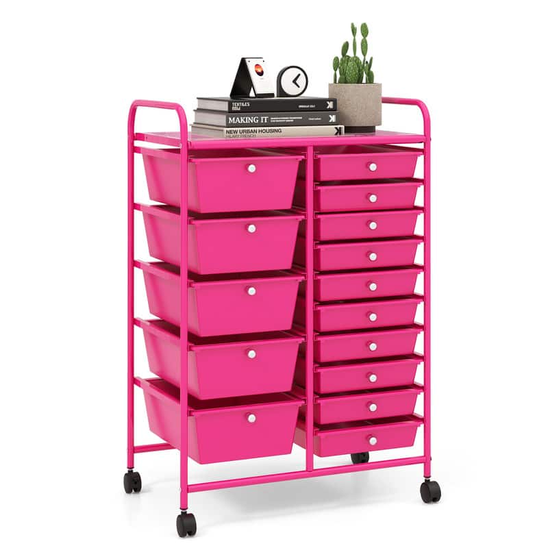 WELLFOR - 15 Drawer Rolling Storage Cart, Drawer Organizer with Wheels, Scrapbook Paper Office School Organizer - Rose Red price history on PriceWatchPro