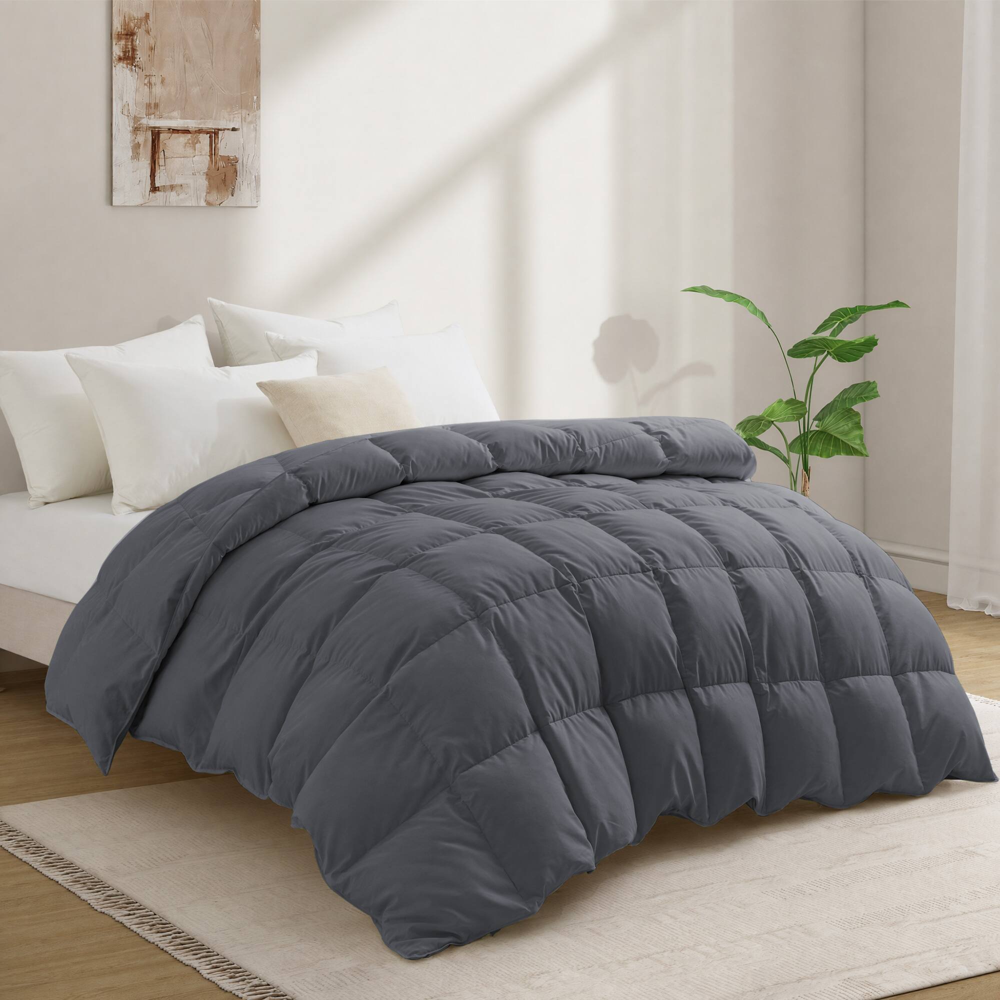 Angle. Peace Nest - Peace Nest White Goose Down Feather Fiber Comforter Duvet Insert, Gray, California King - Gray.
