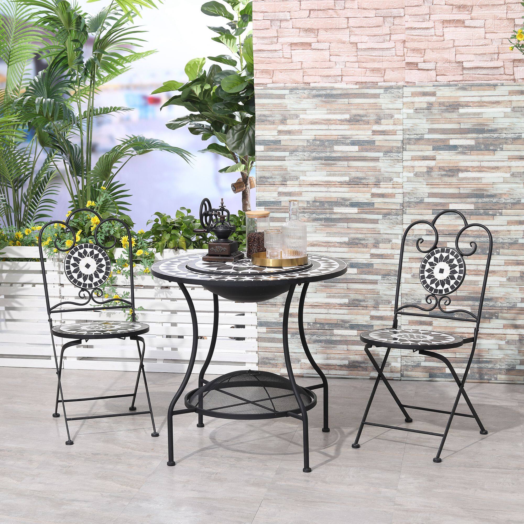 Alt View 1. Outsunny - Outdoor Fire Pit Dining Table, 3-in-1 Round Wood Burning Fire Pit Bowl - Black, White.