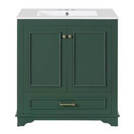 Boyel Living - 30 Inch Bathroom Vanity with Ceramic Sink Solid Wood Frame - Green