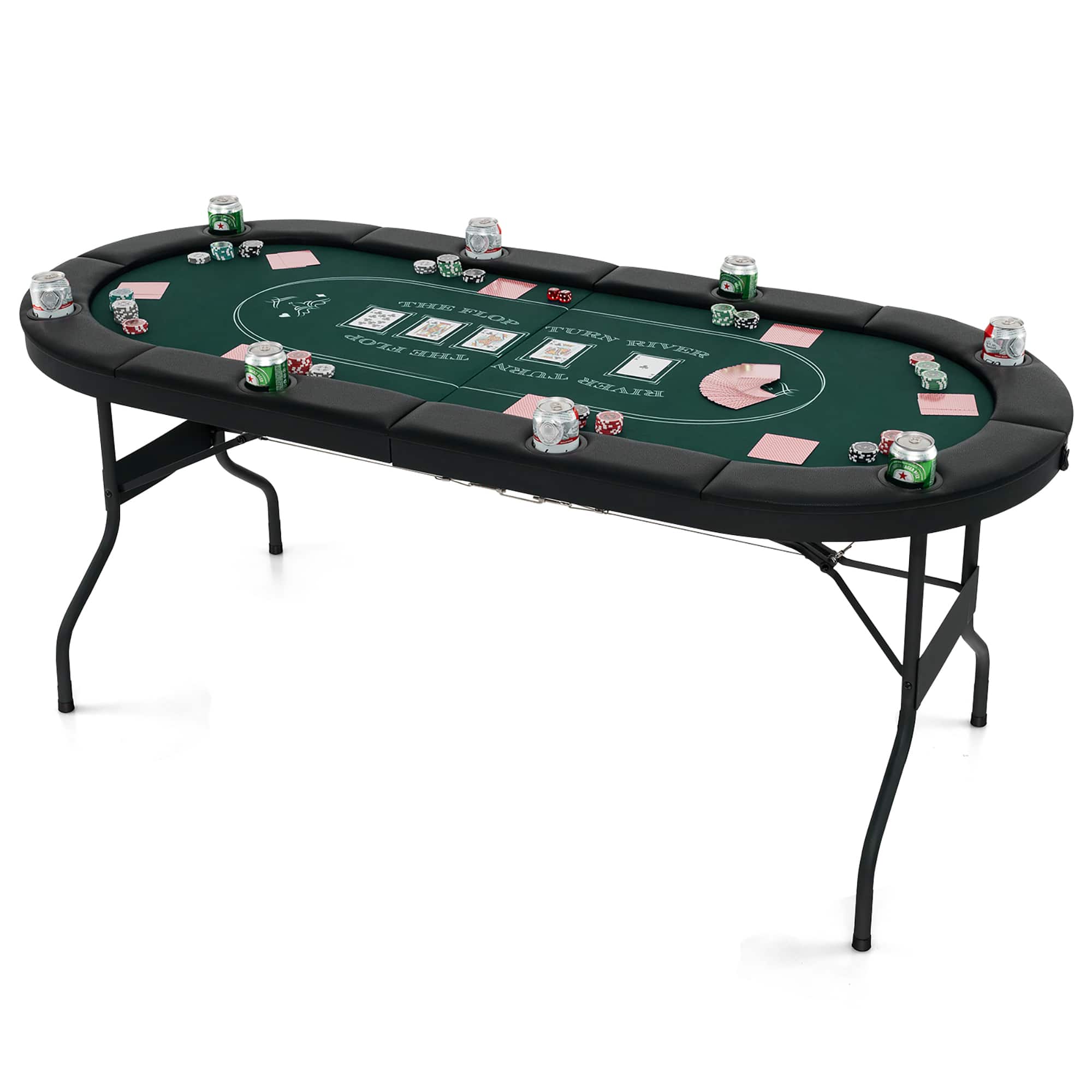 Gymax - 8 Player Foldable Poker Table Portable Folding Texas Holdem Table w/Padded Rail - Green