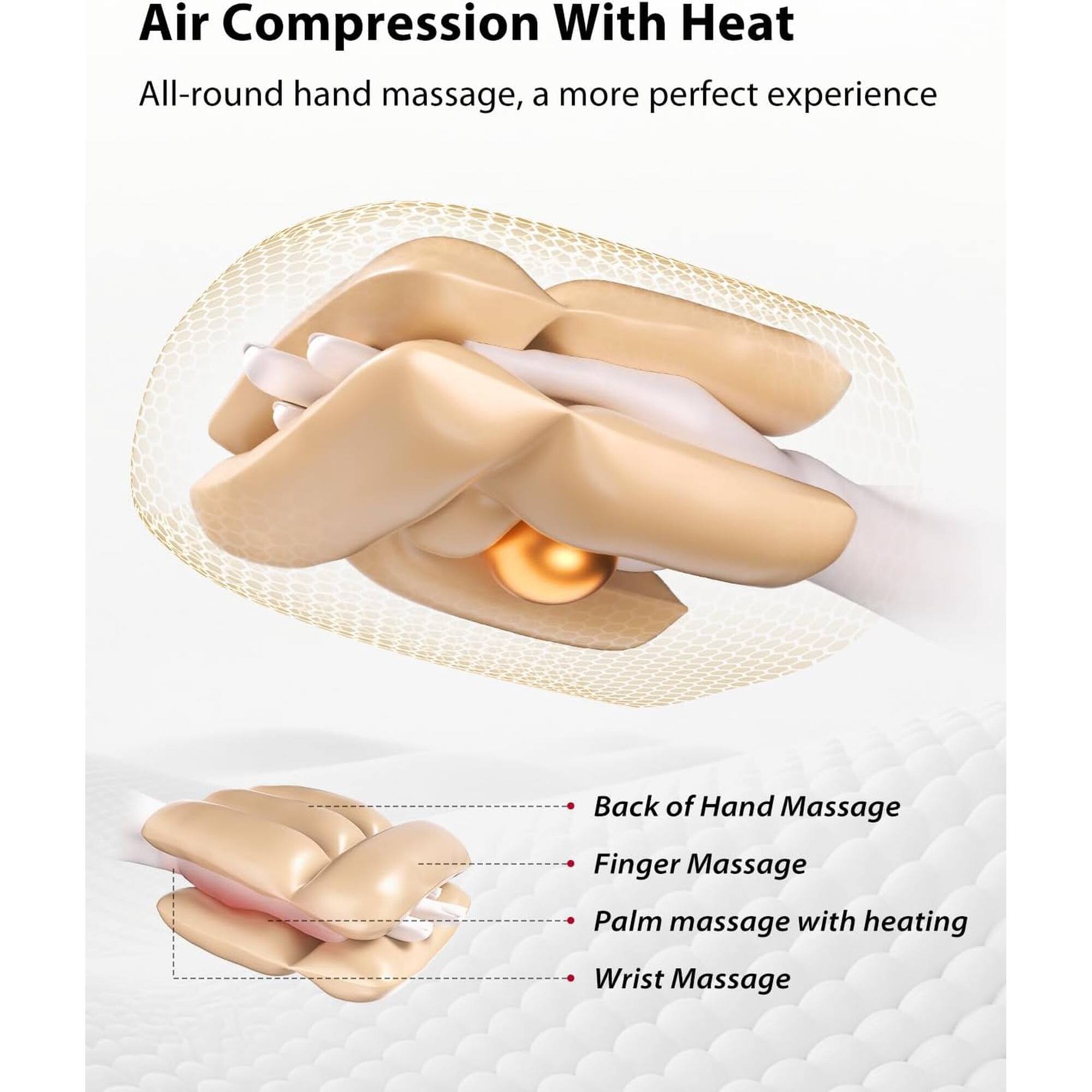 Air Compression With Heat  
All-round hand massage, a more perfect experience

- Back of Hand Massage
- Finger Massage
- Palm massage with heating
- Wrist Massage