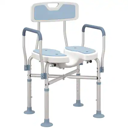 Front. Homcom - Seat with Adjustable Height, Anti-slip, HDPE Padded Shower Chair with Arms and Back - Light Blue.