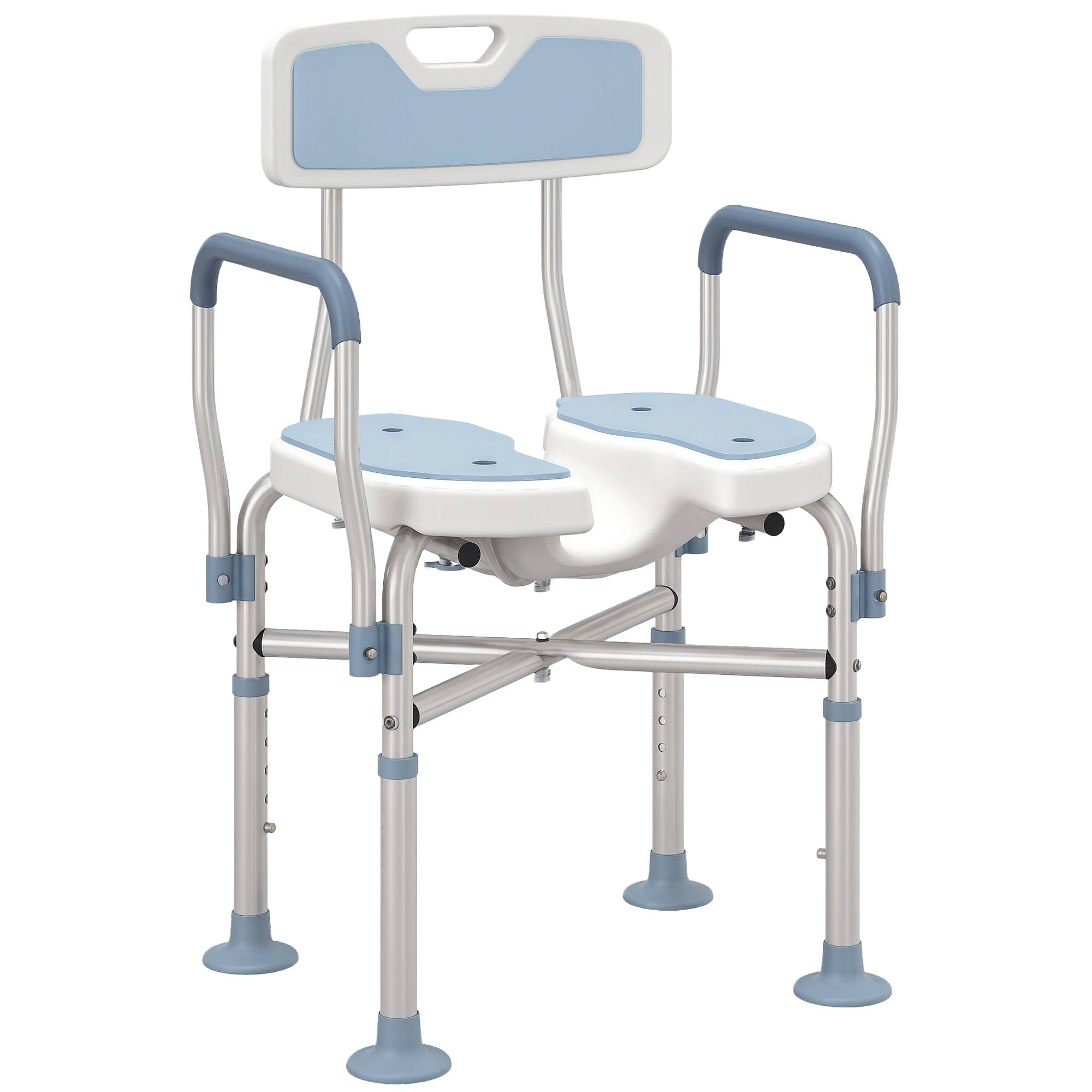 Front. Homcom - Seat with Adjustable Height, Anti-slip, HDPE Padded Shower Chair with Arms and Back - Light Blue.